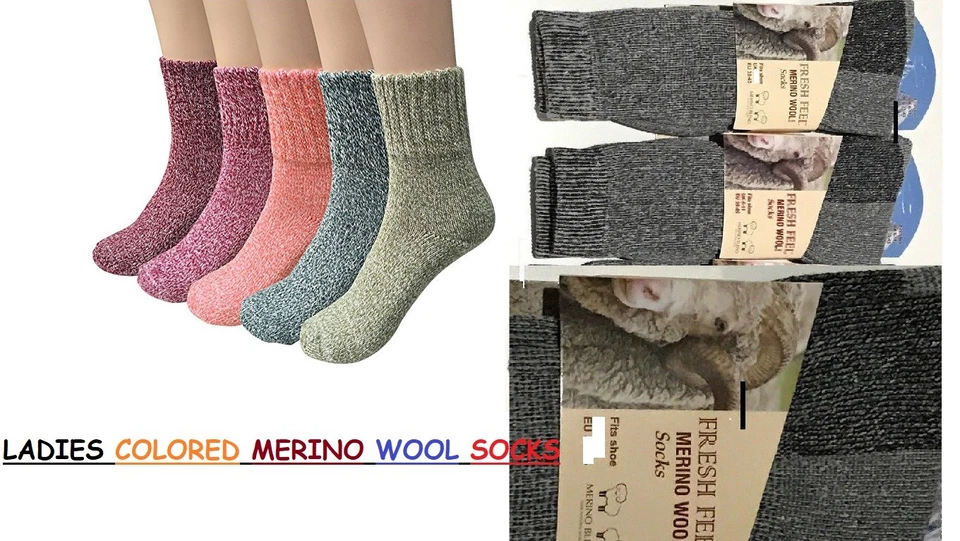 12x Meias térmicas femininas de lã merino botas de trabalho para caminhada ao ar livre  - Imagem 4 de 4