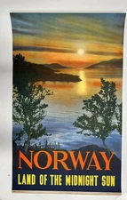 Norway Travel Poster Original Vintage Norwegian State Railways Midnight Sun Nice