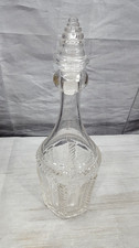 Clear Heavy Pressed Glass Wine Decanter Spiral Pattern Design  Glass Stopper 11"