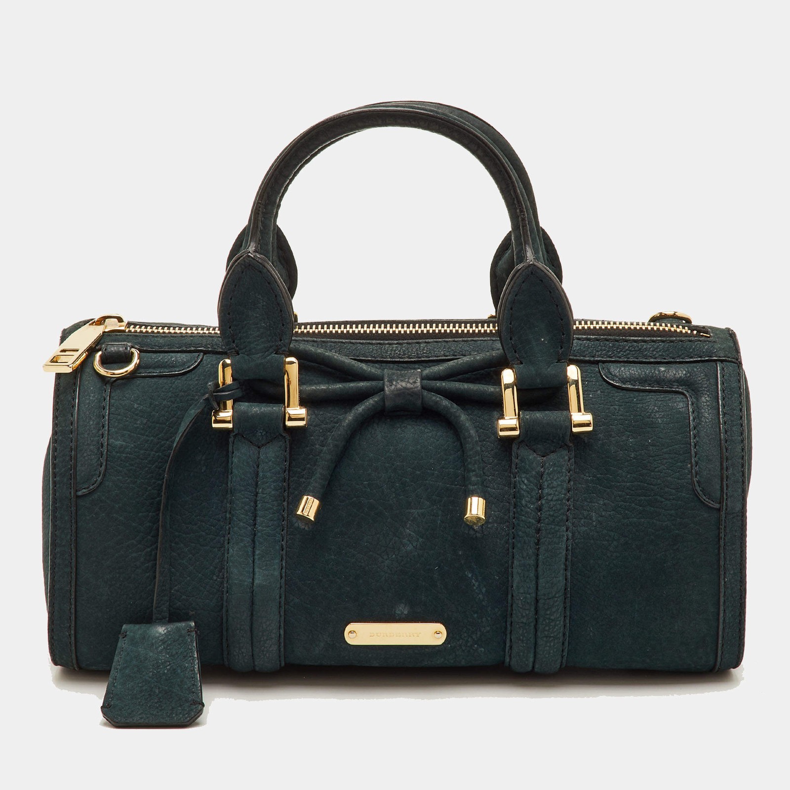 Burberry Dark Teal Green Nubuck Leather Bow Bowler Bag