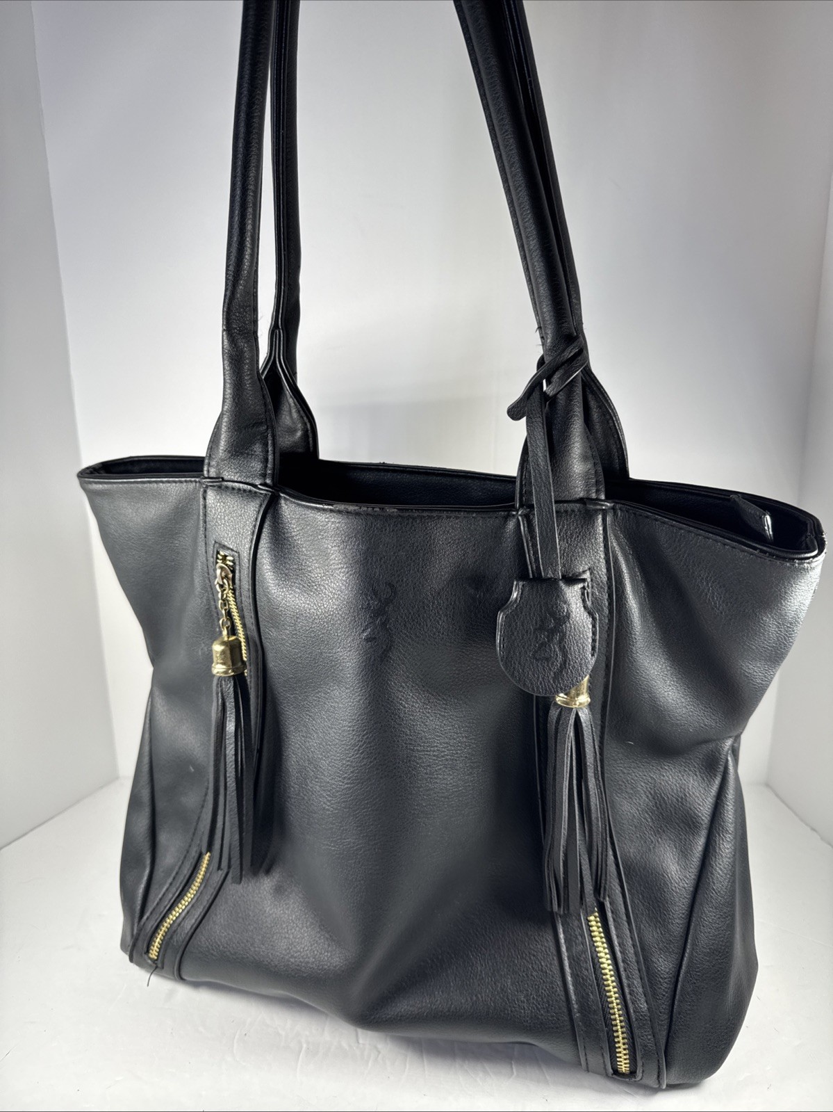 Browning Black Vegan Leather  Locking Conceal and Carry Tote Handbag w/ Keys GUC
