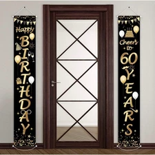 Happy 60th Birthday Banner Set Black Gold Bunting Party Decor 71 Inch