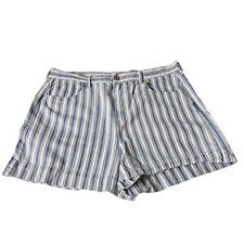 American Eagle Mom Shorts Womens 16 Blue White Striped High Waist Cuffed