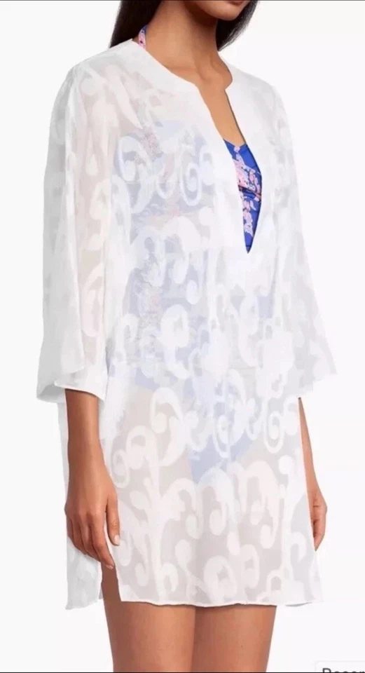 Lilly Pulitzer Zelma Cubrir Brocado Patrón Blanco L/XL Resort Piscina Nuevo sin Etiquetas $118 Foto 4 de 4