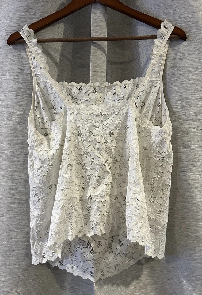 Camiseta sin mangas Y2K de encaje transparente cami lencería núcleo coqueta hada talla 3X blanca Foto 4 de 4