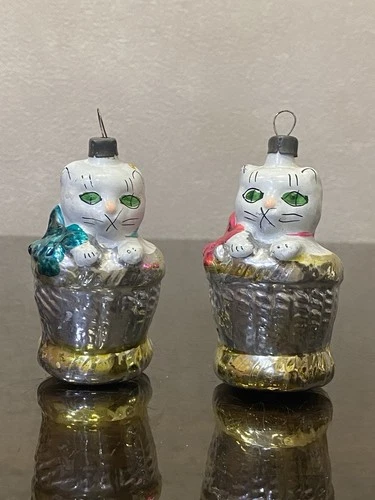 2 pcs Vintage Soviet Union Rare XMAS Decor CHRISTMAS Glass Ornament USSR, 25/48