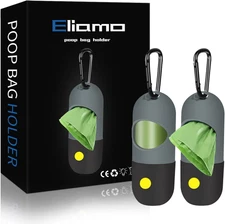 2 Pack Dog Poop Bag Dispenser with Built-In LED Flashlight, Pet Waste Bag Holder