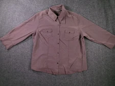 Croft Barrow Shirt Women XL Brown Small Check Button Up Long Sleeve Casual