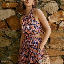 J. Crew Harbor Side-Cutout Maxi Dress Floral Painted Block Print, Size XLT