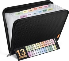 Sooez 13 Pocket Accordion File Organizer, Zipper Expanding File Folder Organizer