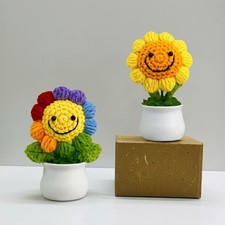 Crochet Smiley Flower Pots Combo (Set of 2) Handmade Artificial Knit Plants