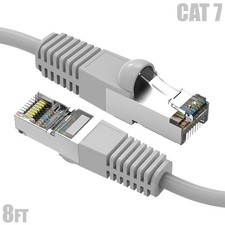 8FT Cat7 RJ45 Network LAN Ethernet SSTP Patch Cable Shielded Copper 600MHz Gray
