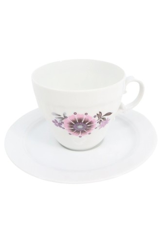 Tazza in ceramica bianca con motivo floreale bordeaux Claudia | Maisons