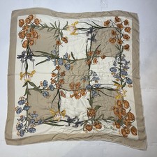 Vintage Nina Ricci Silk Scarf Checkered Floral Pattern Head Wrap 70s