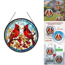 Vorruil Red Cardinal Stained Glass Window Hanging, Hummingbird Suncatcher