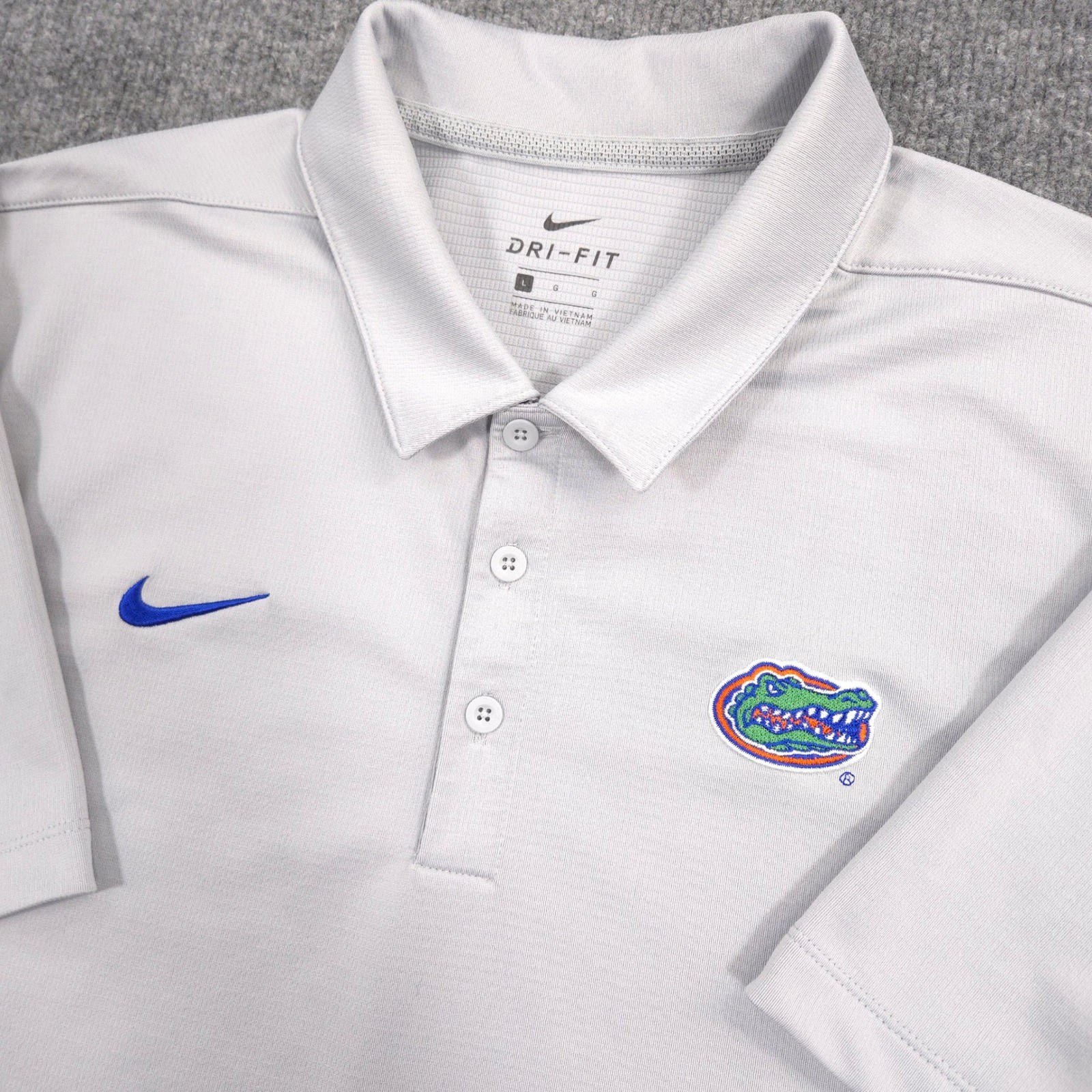 Nike Florida Gators Polo Shirt Mens L Light Gray Dri-Fit Performance Golf Casual