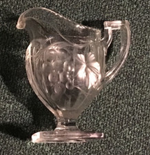 Rare Old Antique Etched Glass Libation Wine/Liquor Pitcher 5" Tall~Scarce&Ornate