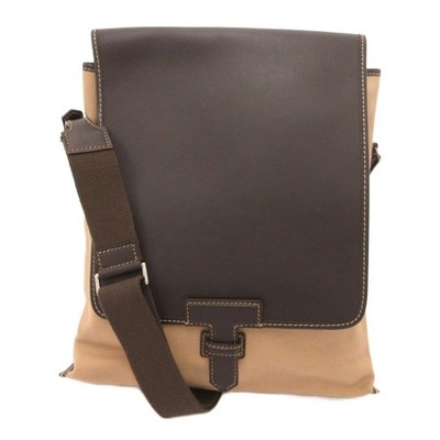 a.testoni Canvas Messenger Bag Brown Beige 13.4'' x 12.6'' Excellent Condition