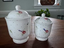 2 Vintage Laura Ashley Vanity Lidded Canister Set Floral Made In Italy 1991 READ
