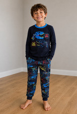 PJ Place Boys Size 5 Navy Dinosaur 2-Piece 100 Cotton Knit Snug Fit PJs