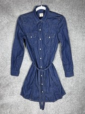 GAP 1969 Western Shirt Dress Womens Size XS Blue Denim Pearl Snap Belt Pockets