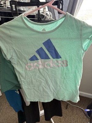 Adidas T-Shirt Youth Girl Small Graphic Logo Blue and White
