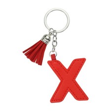 Initial Letter Keychain, Cute Leather Keychains with Tassel Letter X, Red