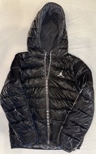 Jordan Youth Large 14-16 Black Hooded Puffer Jacket Zip Winter Coat Real 110
