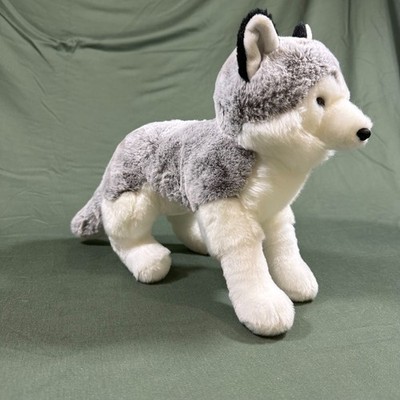 Plush Husky Dog  Wolf Stuffed Animal Gray White Realistic Soft Toy 10'' Clean