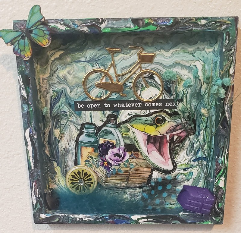 Green purple Collage mixed media Shadow Box Art Handcrafted One Of A Kind  