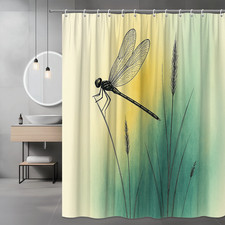 Dragonfly Shower Curtain - Vintage Botanical Art, Nature Decor