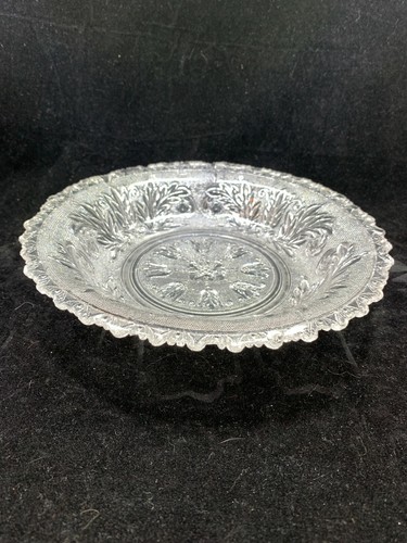 Antique Boston Sandwich Clear Glass Tulip Acanthus lacy 8.5" low bowl 1830-1845