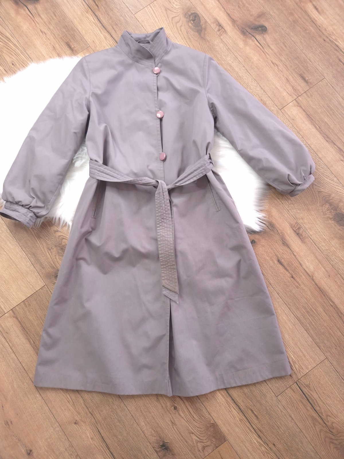 Vintage 80s Gray Cap Ferrat Trench Coat Belted Overcoat Size 38 Hong Kong