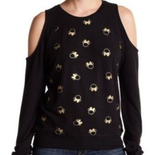 David Lerner Disney Minnie Mouse Cold Shoulder Black Gold Sweater Size Small