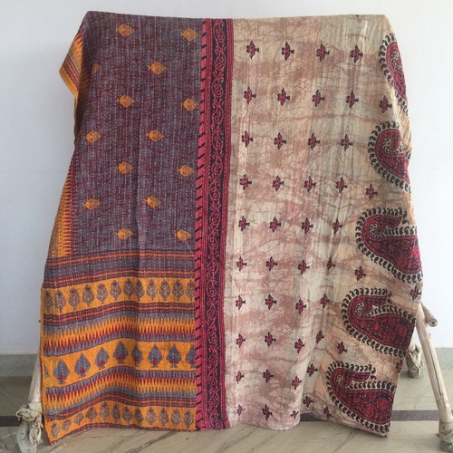 Indian Vintage Kantha Quilt Reversible Blanket Bedding Bedspread Gudari Ralli - Picture 12 of 21