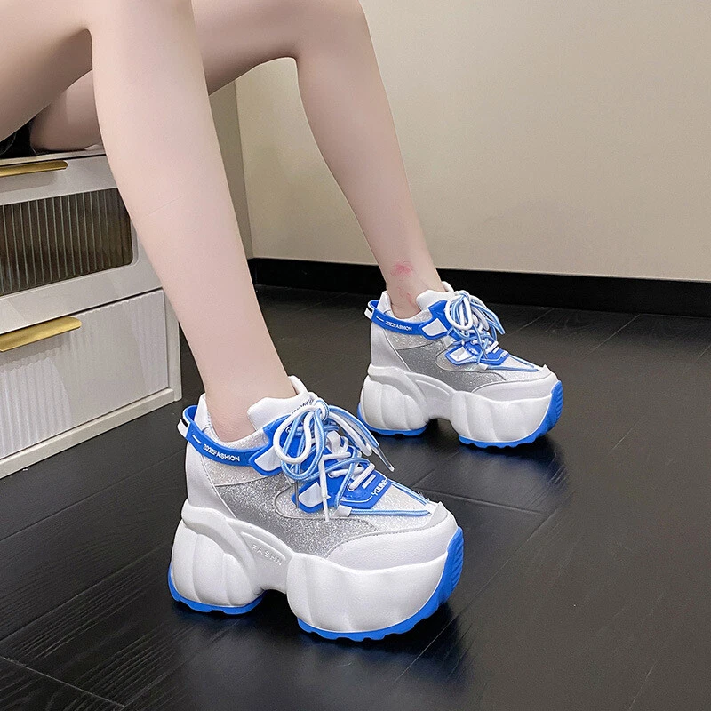 Women Lace High Chunky Heel Fashion Sneakers Runing Platform Breathable Shoes | eBay