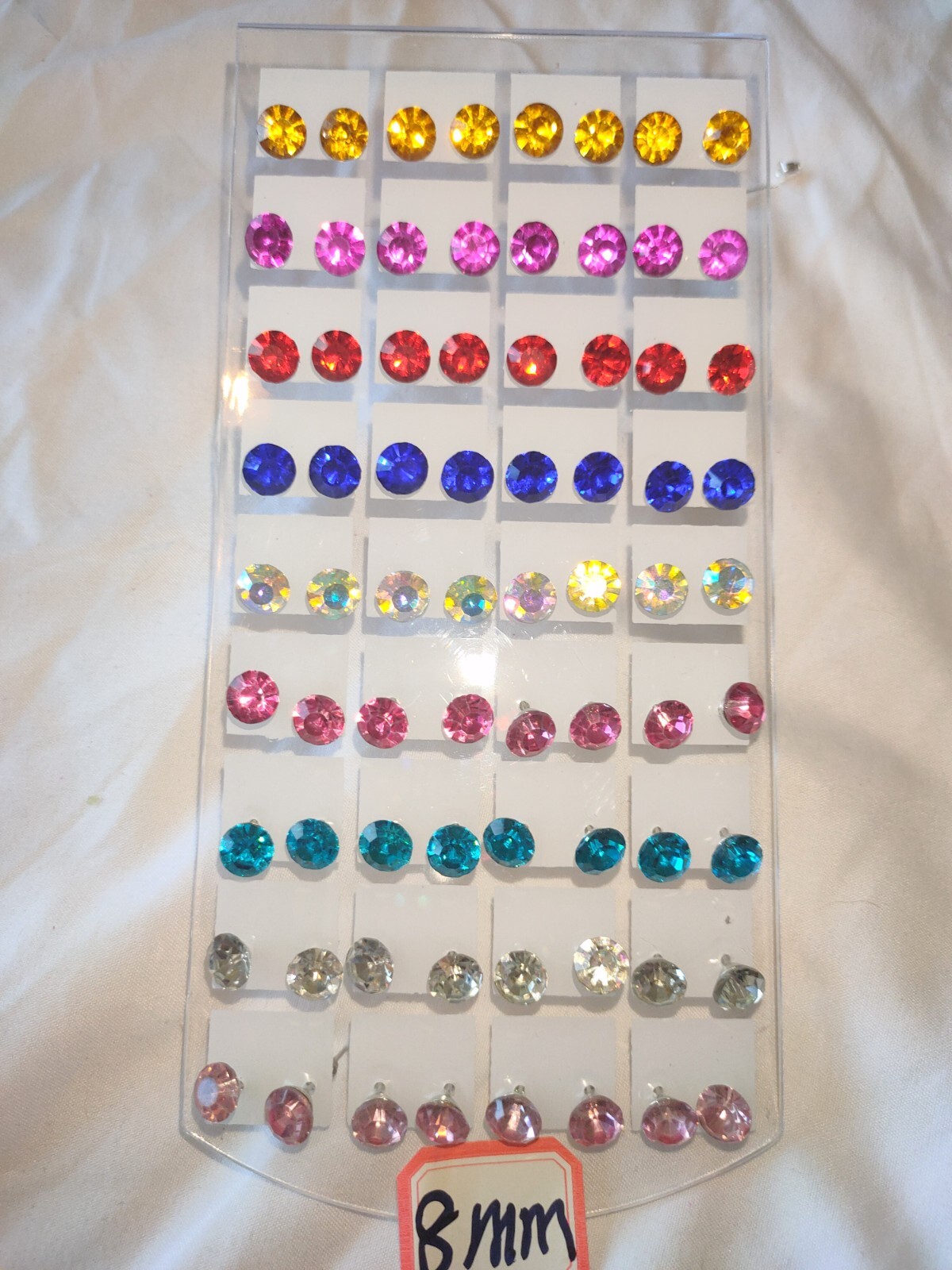 Joblot 36 Pairs Mixed colour round 8mm Crystal stud Earrings New wholesale