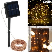 Lunartec Solar-Lichterkette Aus Kupferdraht, 300 WarmweißE Leds, 8 Modi, 32 M