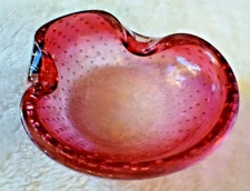  PINK BUBBLE ART GLASS HAND BLOWN CIGAR ASHTRAY 6" x 5.5" VINTAGE