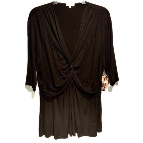 KIYONNA TOP plus size 2 (18-20) Abby Twist-Front Black Knit Made USA NWT