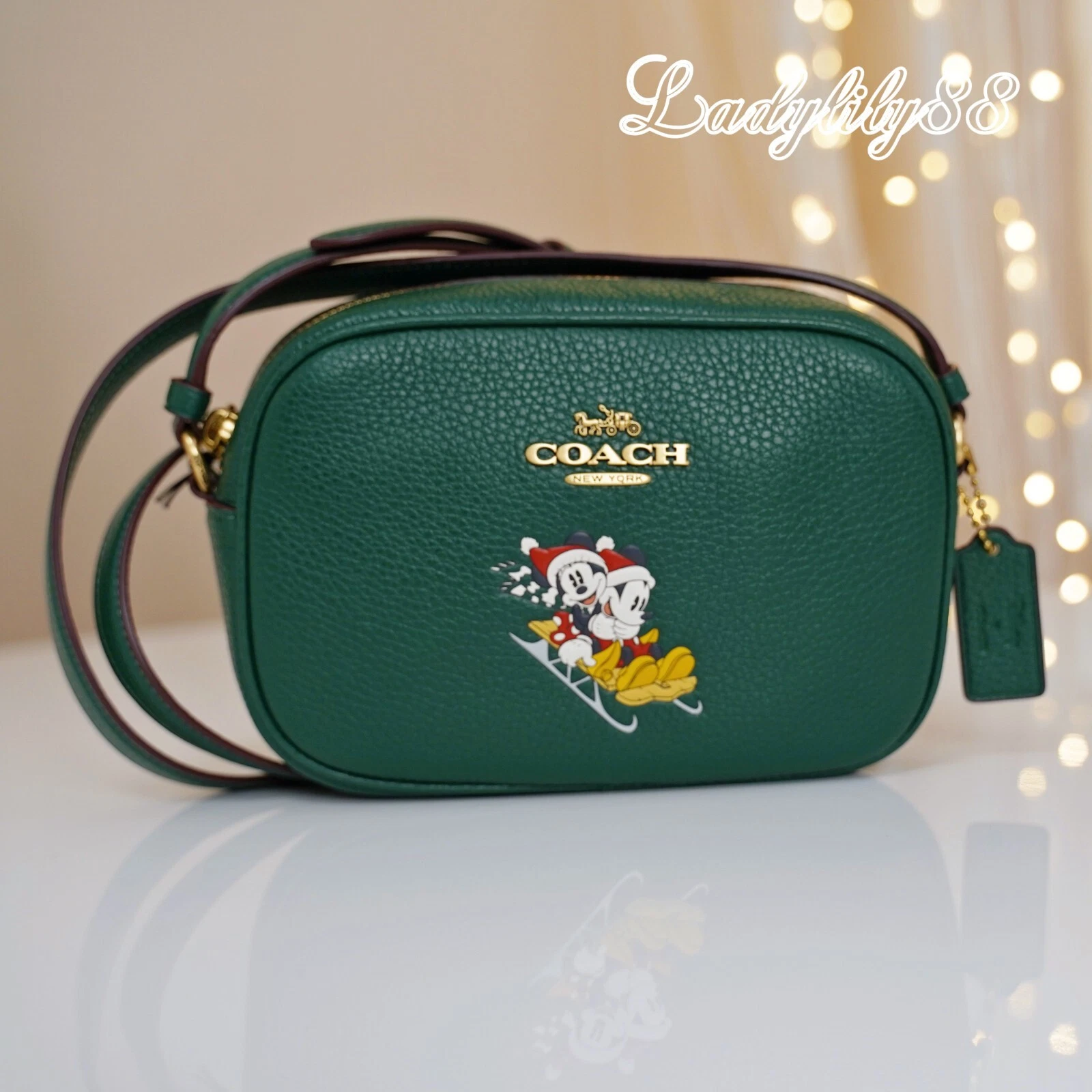 Borsa per fotocamera Jamie nuova con etichette Coach CN027 CN024 CN034 Disney X Coach Mini Jamie in pelle $298