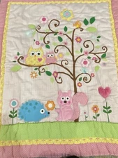 Kidsline Pink Baby Owl Crib Tree Quilt  Animals Blanket Colorful Dena