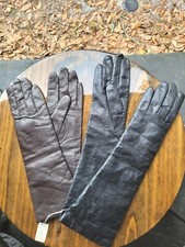 Vintage Black  Brown Leather Gloves Made In Italy SZ Small 6 1/2