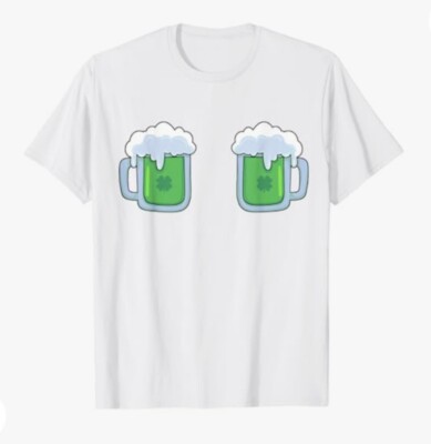 Men's St Patrick's Day Double Beer Mug Shirt Size Large Green Beer White (D2)
