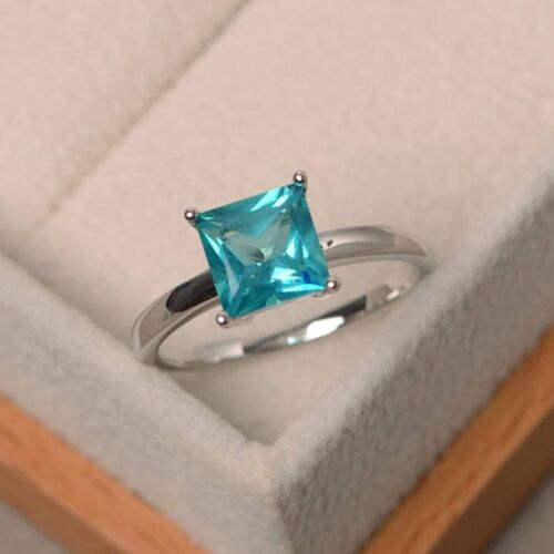1.50 Ct Real Princess Cut Topaz Engagement Wedding Ring 14K Solid White Gold - Picture 1 of 11