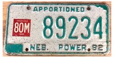 Nebraska 1982 APPORTIONED TRUCK License Plate 89234!