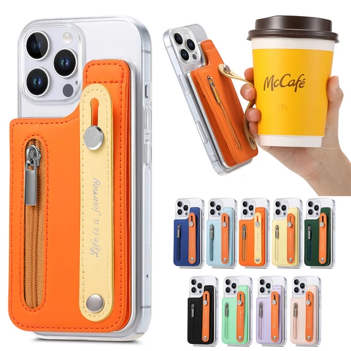 Slim Stand Credit Card Slot Hand Strap Wallet Case for iPhone 16 16 Pro Max 15 - Picture 1 of 101