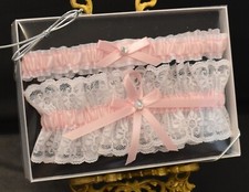 Bridal Garter Set of Two- One to Keep and One to Toss- White and Pink