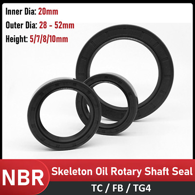 TC/FB Skeleton Oil Seal Nitrile Rotary Shaft Seal Double Lipped NBR 70 ID-20mm