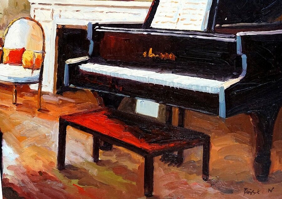Ölbild Klavier im Wohnzimmer, Ölgemälde HANDGEMALT Format: 60x90cm